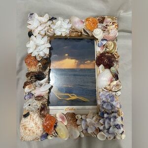 Seashell Photo Frame with Multicolor Accents Made With Real Seashells ๐